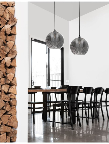 Lustre simple - JERARDO suspensie SP1 - 8436411 - Smoke Glass with Bubbles Inside Black Metal