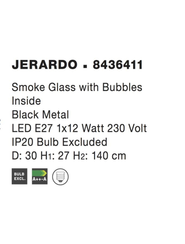 JERARDO suspensie SP1 - 8436411 - Smoke Glass with Bubbles Inside Black Metal [3]