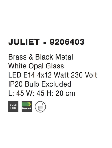 JULIET plafoniera - 9206403 - Brass & Black Metal White Opal Glass [2]