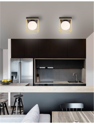 Plafoniere - JULIET plafoniera - 9206404 - Brass & Black Metal White Opal Glass