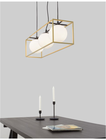 JULIET suspensie SP3 - 9206402 - Brass & Black Metal White Opal Glass