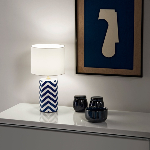 Lămpi - Lampă de masă Zeno din ceramică, alb și albastru
