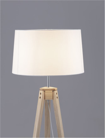 LE ROY lampadar - 9050165 - White Fabric Shade Natural Wood Base [2]