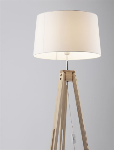 LE ROY lampadar - 9050165 - White Fabric Shade Natural Wood Base [3]