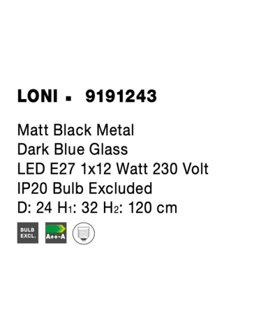 LONI suspensie SP1 - 9191243 - Matt Black Metal Dark Blue Glass [8]