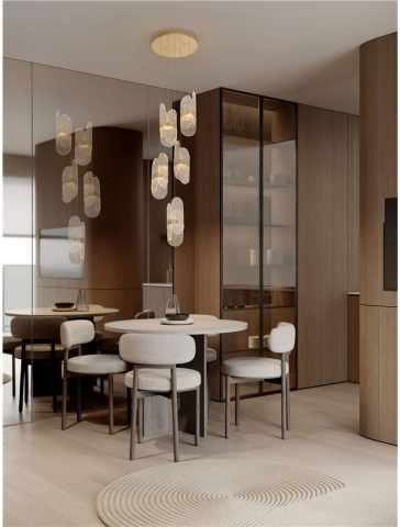 Corpuri pt interior - Lucien SP5 ROUND - Suspensie moderna sticla - Brass Gold Metal & Clear Glass (3000K)