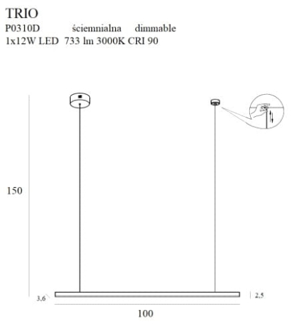 MAXLIGHT P0310D Lustre simple TRIO 1 Dimmabil [1]