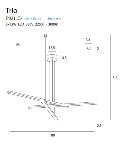 MAXLIGHT P0311D Lustre simple TRIO 3 Negru - dimabil [3]