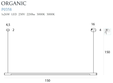 MAXLIGHT P0358D Lustre simple ORGANIC HORIZON 150CM Negru Dimabil [3]