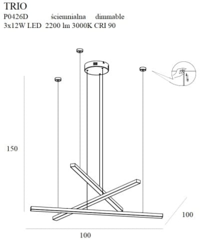 MAXLIGHT P0426D Lustre simple TRIO 3 Auriu dimmabil [2]