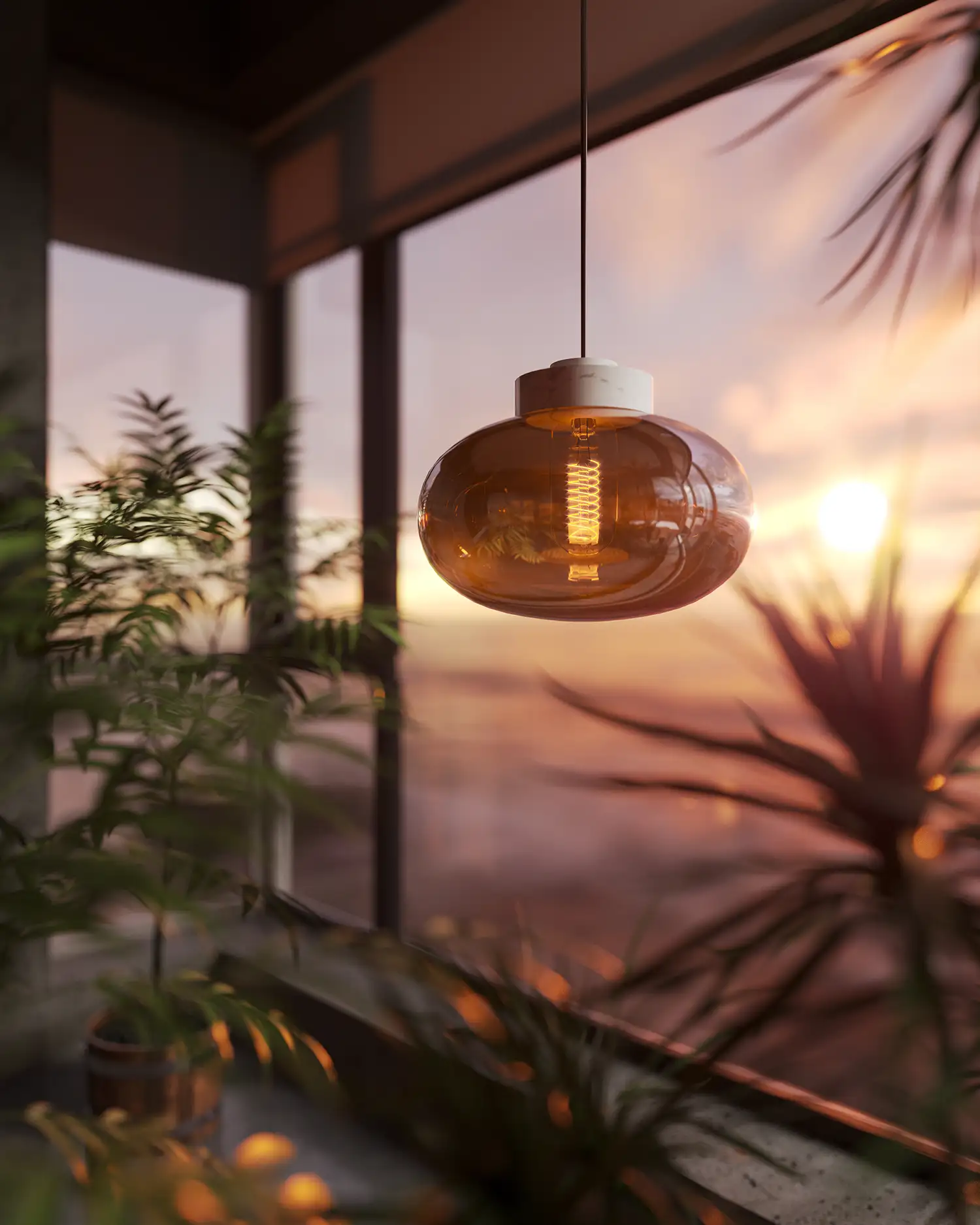 MAXLIGHT P0518 Lustre simple MOONSTONE AMBER GLASS+WHITE MARBLE