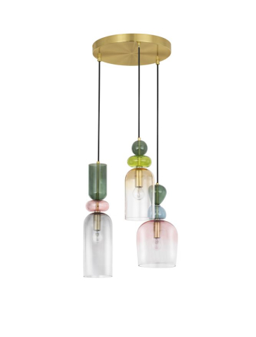 MURANO suspensie SP3 - 9009237 - Sandy Gold Metal Glossy Light Green, Blue & Pink Glass [1]