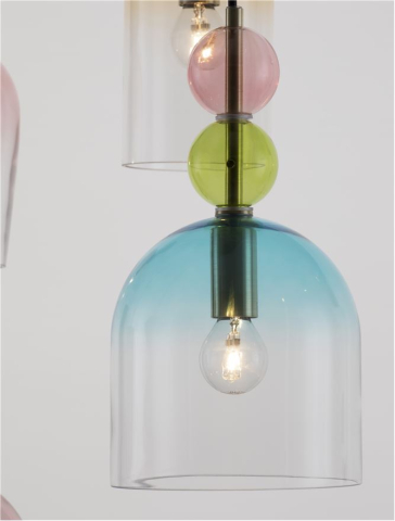 MURANO suspensie SP5 - 9009238 - Sandy Gold Metal Glossy Light Green, Blue & Pink Glass [3]