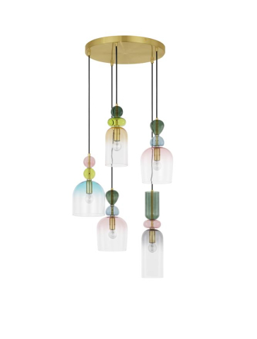 MURANO suspensie SP5 - 9009238 - Sandy Gold Metal Glossy Light Green, Blue & Pink Glass [2]