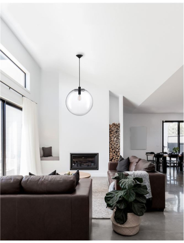 Lustre simple - OVVIO suspensie SP1 - 42108001 - Clear Glass & Black Metal