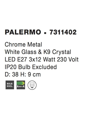 PALERMO plafoniera - 7311402 - Chrome Metal White Glass & K9 Crystal [3]