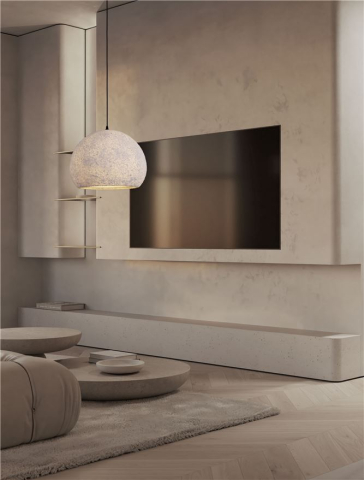 Lustre simple - PASHIO SP45X36 - White Handmade PMMA & Paper. Black Fabric Cable - SUSPENSIE