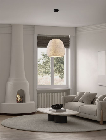 Lustre simple - PASHIO SP45X45 - White Handmade PMMA & Paper. Black Fabric Cable - SUSPENSIE