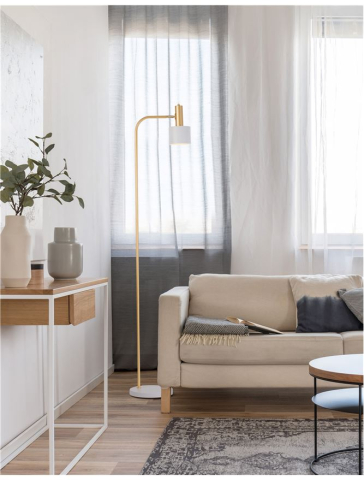 Lampadare - PAZ LAMPADAR - 9426653 - Gold Metal & White Metal Shade, White Base