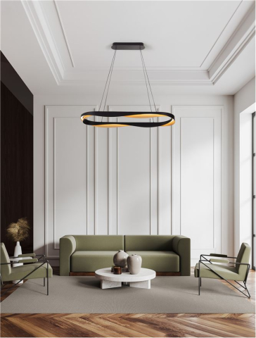 RADON SP100 OVAL - Triac Dimmable Matt Black & Gold Aluminium - suspensie