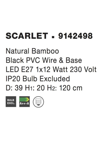 SCARLET suspensie SP1 - 9142498 - Natural Bamboo Black PVC Wire & Base [3]