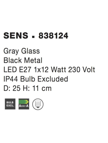 SENS plafoniera - 838124 - Gray Glass Black Metal [4]