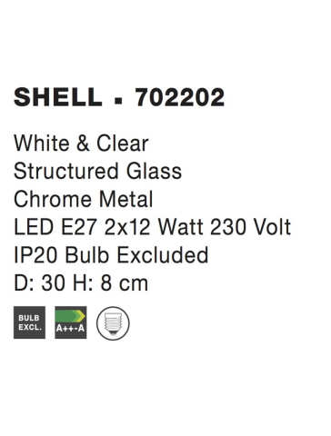 SHELL plafoniera - 702202 - White & Clear Structured Glass Chrome Metal [3]