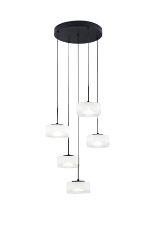 Suspensii - SOSPENSIONE LED EMILY BIANCA CINQUE PENDENTI IN VETRO+METALLO 40W CCT 2700/3200/4000K D44X150CM