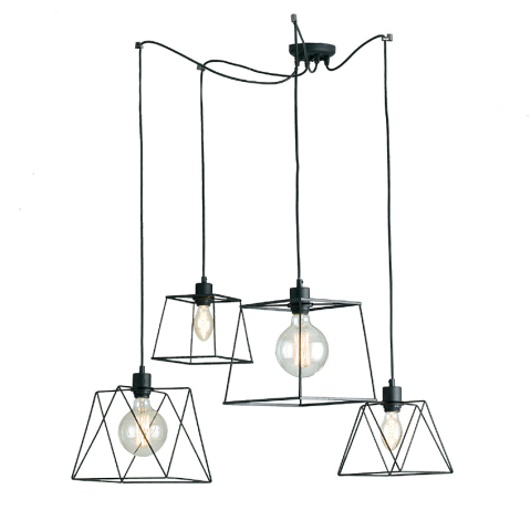 Suspensii - SOSPENSIONE BROOKLYN POLIGONALE NERA 4XE27 250CM