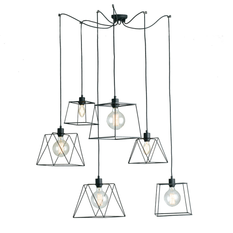 Suspensii - SOSPENSIONE BROOKLYN POLIGONALE NERA 6XE27 250CM