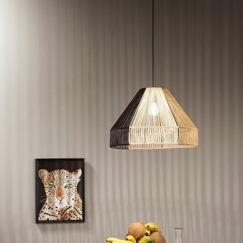Suspensii - SOSPENSIONE COCONUT NERO+MARRONE+BIANCO IN METALLO 1XE27 40W LAMP SIZE Dia45xH30CM STRUTTURA 45x45x220CM