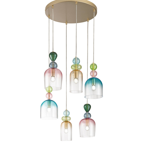 Suspensii - SOSPENSIONE GAUDI SEI PENDENTI IN VETRO 6XE14 57X185,5CM