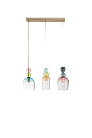 Suspensii - SOSPENSIONE GAUDI TRE PENDENTI IN VETRO 3XE14 62X16X185,5CM