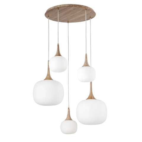 Suspensii - SOSPENSIONE JAIPUR BIANCA/LEGNO 2XE27+3XE14 70X70X200CM