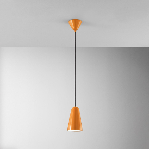 Suspensii - SOSPENSIONE NAMEKO 1XE27 COLORE ARANCIO LUCIDO INTERNO BIANCO D.12CM