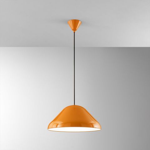 Suspensii - SOSPENSIONE NAMEKO 1XE27 COLORE ARANCIO LUCIDO INTERNO BIANCO D.43CM
