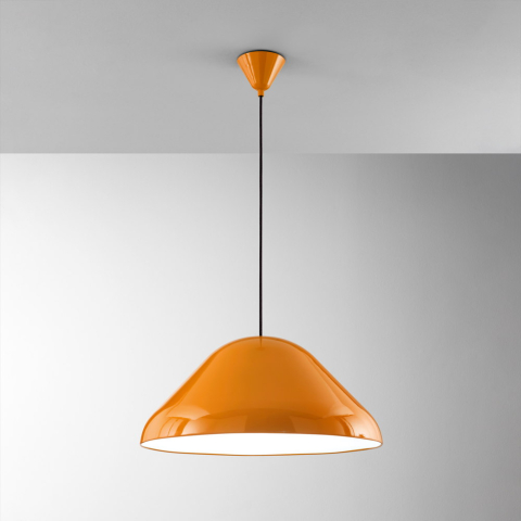 Suspensii - SOSPENSIONE NAMEKO 1XE27 COLORE ARANCIO LUCIDO INTERNO BIANCO D.56CM
