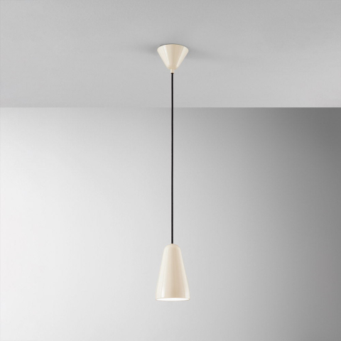 Suspensii - SOSPENSIONE NAMEKO 1XE27 COLORE BEIGE LUCIDO INTERNO BIANCO D.12CM