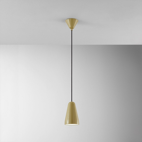 Suspensii - SOSPENSIONE NAMEKO 1XE27 COLORE KHAKI LUCIDO INTERNO BIANCO D.12CM