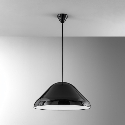 Suspensii - SOSPENSIONE NAMEKO 1XE27 COLORE NERO LUCIDO INTERNO BIANCO D.56CM