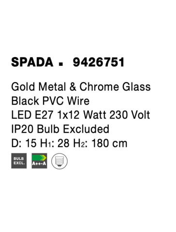SPADA suspensie - 9426751 - Gold Metal & Chrome Glass Black PVC Wire [4]