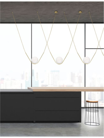 Lustre simple - VITTON SP1 - 8279601 - Brass Metal White Glossy Glass Brass Fabric Cable