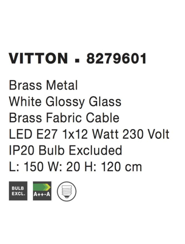 VITTON SP1 - 8279601 - Brass Metal White Glossy Glass Brass Fabric Cable [3]