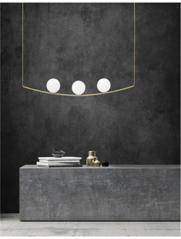 Lustre simple - VITTON SP3 - 8279602 - Brass Metal White Glossy Glass Brass Fabric Cable