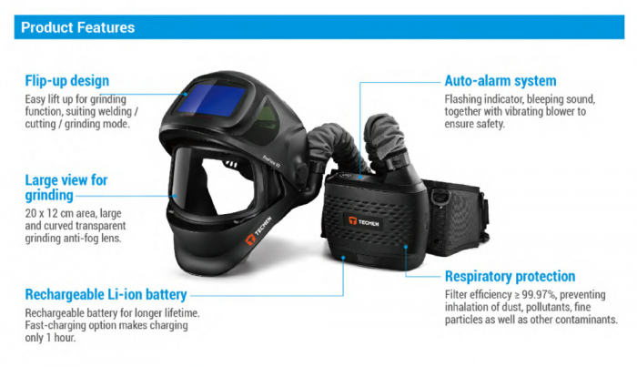 Masca de sudura TECMEN TM1000 Flip-up cu sistem aductie aer FreFlow V3 PAPR [4]