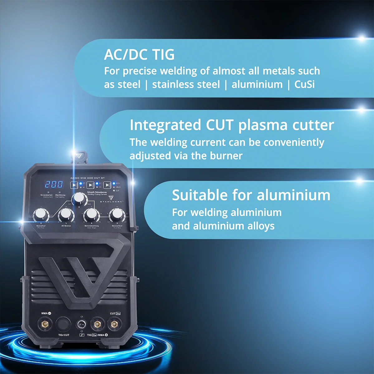 Aparat de sudura aluminiu AC/DC-WIG-MMA si Plasma 200 ST Stahlwerk [8]