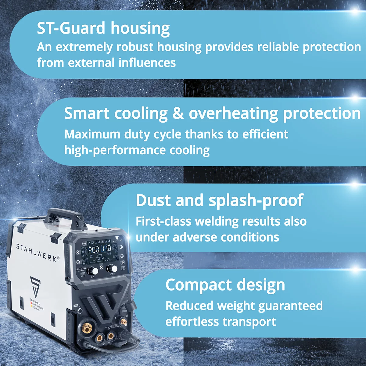Aparat de sudură combinat 6 în 1 STAHLWERK CTM-250 Puls Pro, 200 A | Funcție puls | Alimentare sinergică a sârmei | Plasma 45 A CUT | TIG | MIG MAG | PULS | MMA | FLUX [10]