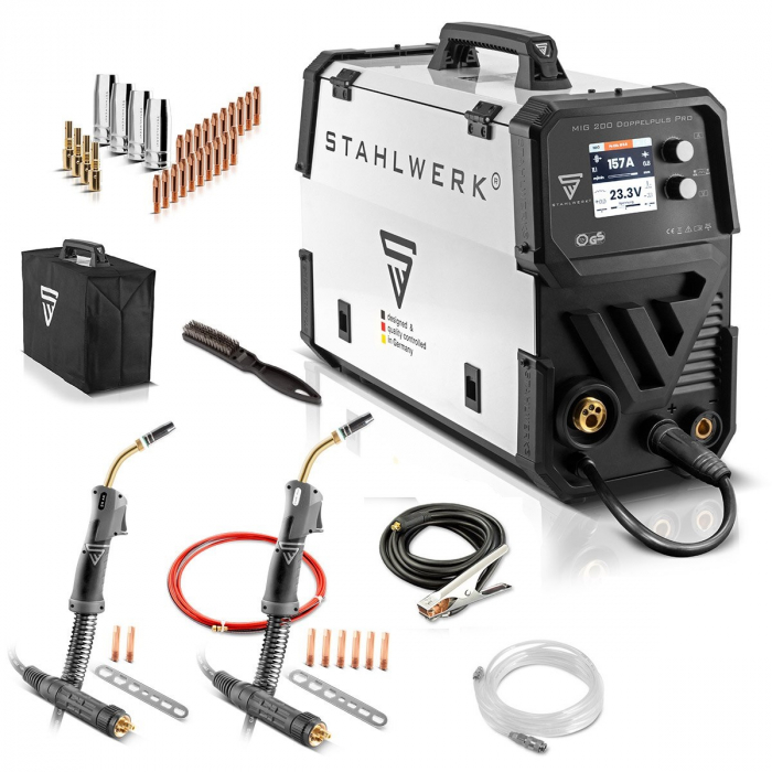 Aparat de sudura STAHLWERK MIG MAG 200 Pro complet sinergic cu functie de impuls si dublu impuls, cu pistolet pentru aluminiu [2]