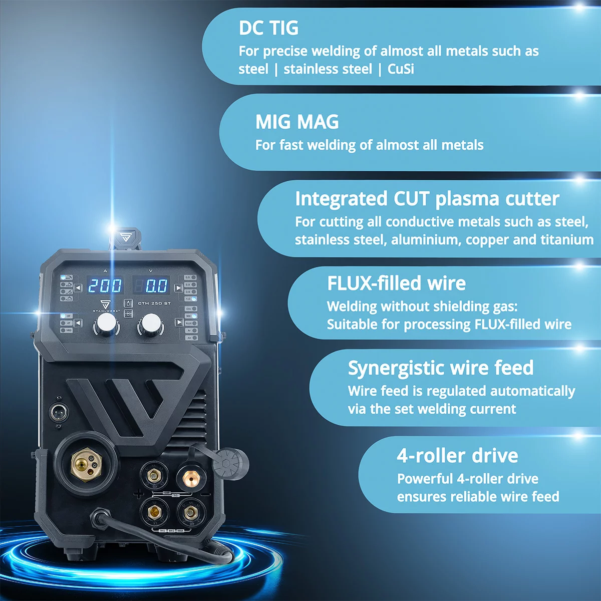 Aparat sudura multiproces Stahlwerk CTM-250 ST  200A TIG + MIG / MAG + MMA + 50A CUT / Plasma [10]