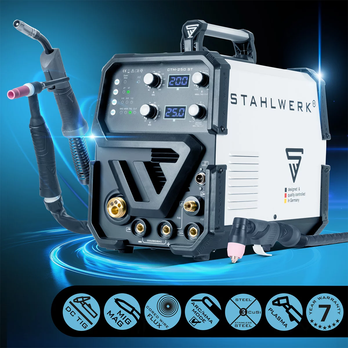 Aparat sudura multiproces Stahlwerk CTM-250 ST  200A TIG + MIG / MAG + MMA + 50A CUT / Plasma [2]